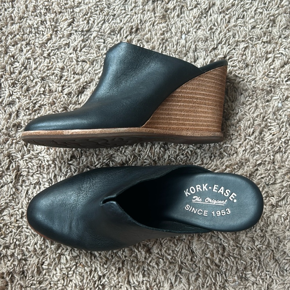 Kork-Ease Black Leather Wedge Loafers